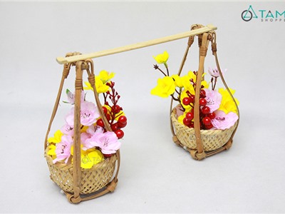 Bộ quang gánh hoa mai đào mini trang trí Tết T-HOA-10